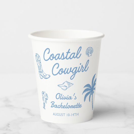 Gobelets En Papier Fête de Bachelorette Cowgirl Côtière Bleue (Recto)