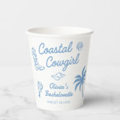 Gobelets En Papier Fête de Bachelorette de Cowgirl Côtière Bleue (Recto)