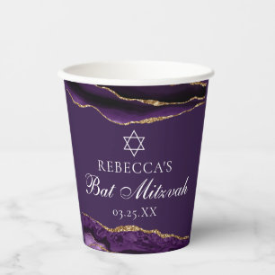Gobelets En Papier Fête de Bat Mitzvah sur mesure chic violet or