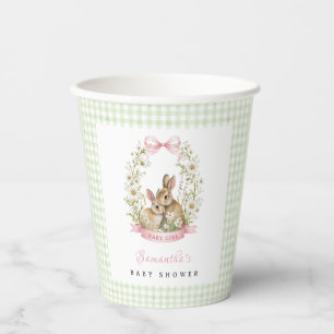 Gobelets En Papier Fête de Bébé Fille au Lapin Vintage en Vichy Vert