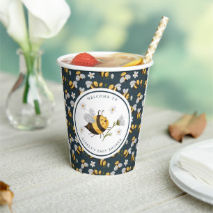 Gobelets En Papier Fête de Bébé Fleur de Marguerite Abeille Bourdon