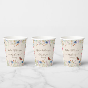 Gobelets En Papier Fête de Bébé Papillon Prairie Fleurie 