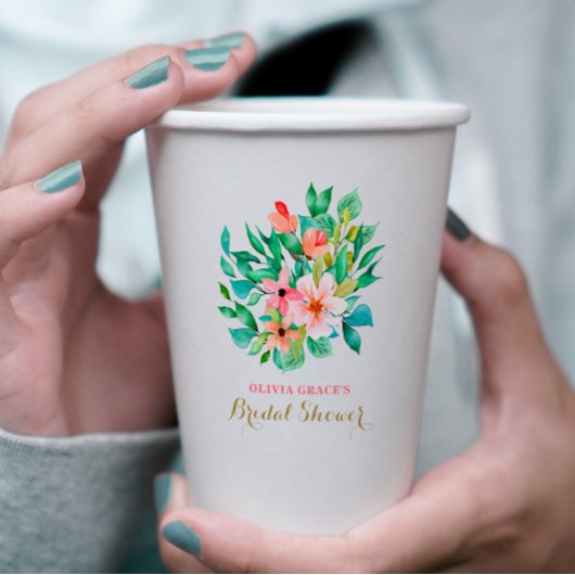 Gobelets En Papier Fête de douche de mariée florale tropicale de plag