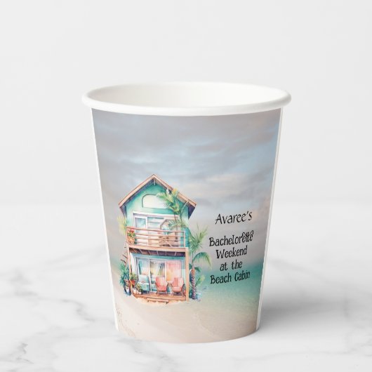 Gobelets En Papier Fête de Fiançailles à la Maison de Plage (Verso)