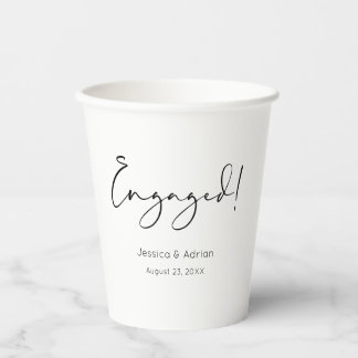 Gobelets En Papier Fête de fiançailles avec écriture minimale engagée