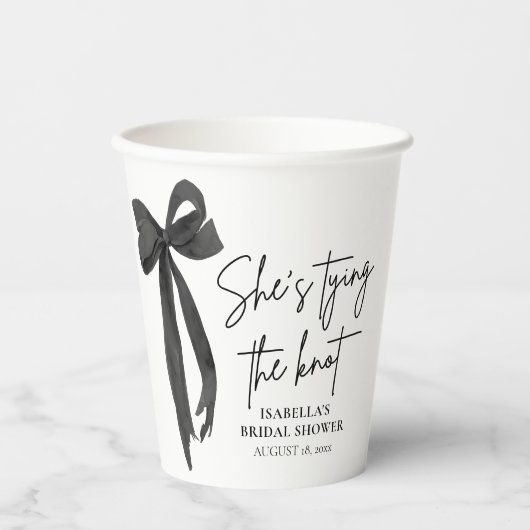 Gobelets En Papier Fête de Fiançailles avec un Nœud Papillon Noir (Recto)