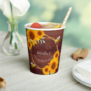 Gobelets En Papier Fête de fiançailles tournesols bois rustique marro