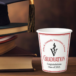 Gobelets En Papier Fête de graduation de l'école vétérinaire rouge pe