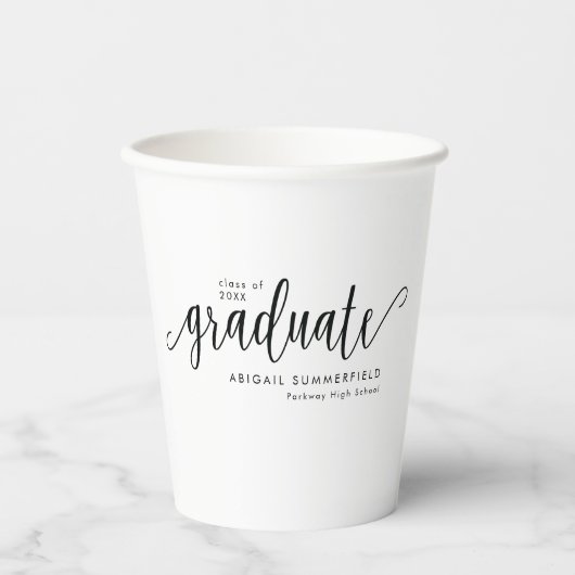 Gobelets En Papier Fête de graduation de script manuscrit moderne (Recto)