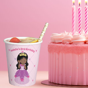 Gobelets En Papier Fête de la fille afro-américaine Princesse rose