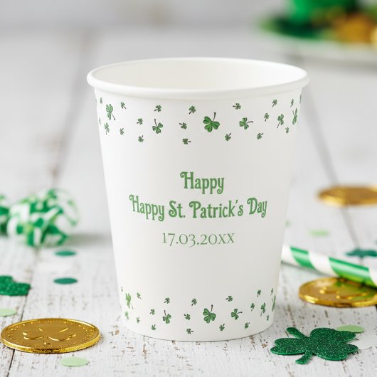 Gobelets En Papier Fête de la Saint-Patrick avec bordure de trèfle