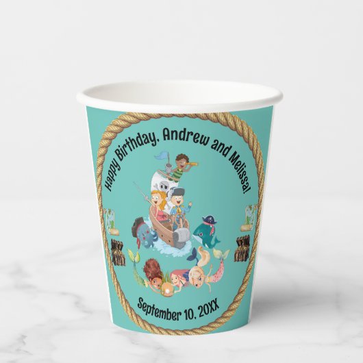 Gobelets En Papier Fête de la Sirène et du Pirate (Recto)