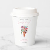 Gobelets En Papier Fête de mariage avec glace à l'aquarelle florale (Recto)