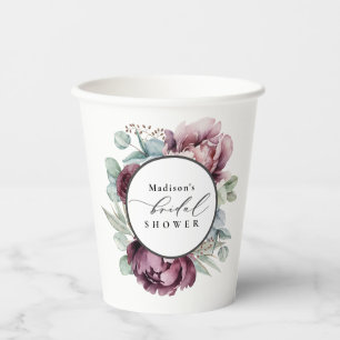 Gobelets En Papier Fête de mariage champêtre en floral bordeaux et pr