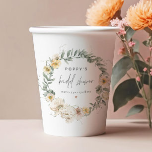 Gobelets En Papier Fête de mariage champêtre Pastel Poppy Aquarelle