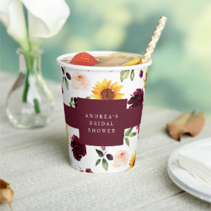 Gobelets En Papier Fête de mariage d'automne Tournesols et Roses