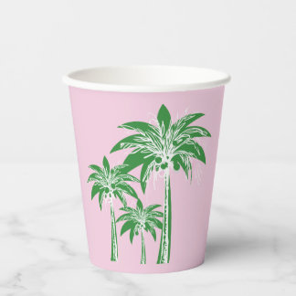 Gobelets En Papier Fête de mariage de l'arbre de palmier rose et vert