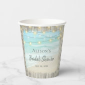 Gobelets En Papier Fête de Mariage de Plage Côtière Rustique en Bois (Recto)