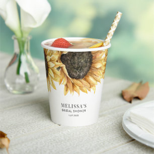 Gobelets En Papier Fête de mariage floral aquarelle tournesol
