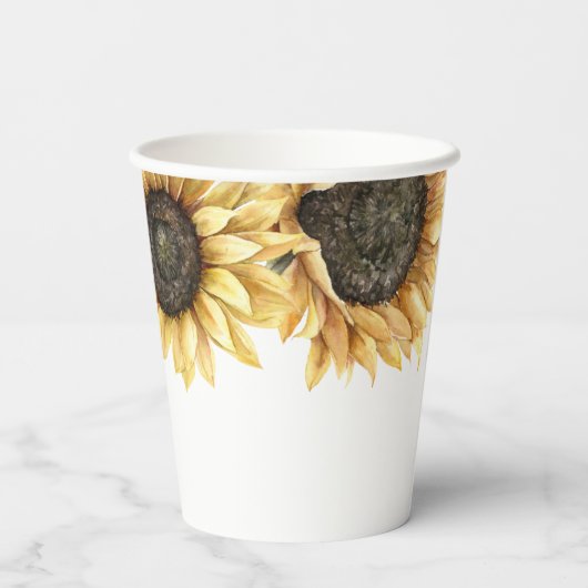 Gobelets En Papier Fête de mariage floral aquarelle tournesol (Verso)