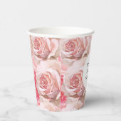 Gobelets En Papier Fête de mariage floral de roses roses romantiques (Droite)