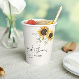 Gobelets En Papier Fête de mariage floral eucalyptus tournesol