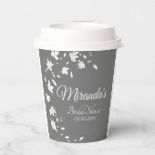 Gobelets En Papier Fête de mariage floral gris et blanc moderne (Verso)