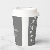 Gobelets En Papier Fête de mariage floral gris et blanc moderne (Droite)