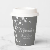 Gobelets En Papier Fête de mariage floral gris et blanc moderne (Recto)