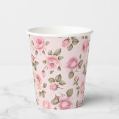 Gobelets En Papier Fête de mariage floral rose (Verso)