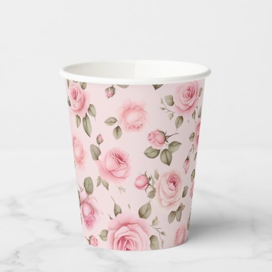 Gobelets En Papier Fête de mariage floral rose pastel (Gauche)