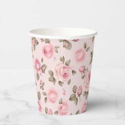 Gobelets En Papier Fête de mariage floral rose pastel (Droite)