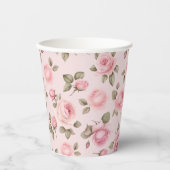 Gobelets En Papier Fête de mariage floral rose pastel (Recto)