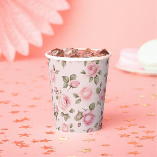 Gobelets En Papier Fête de mariage floral rose rose