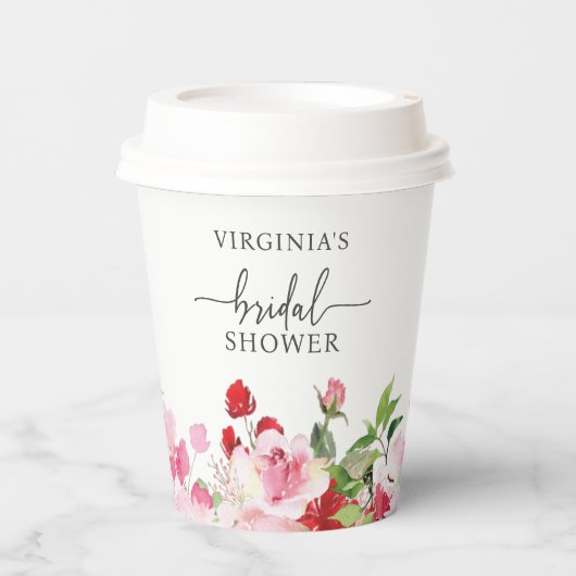 Gobelets En Papier Fête de Mariage Florale (Recto)