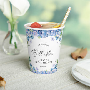 Gobelets En Papier Fête de Mariage Florale aux Hortensias Bleus Moder