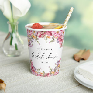 Gobelets En Papier Fête de Mariage Florale aux Pivoines Roses Moderne