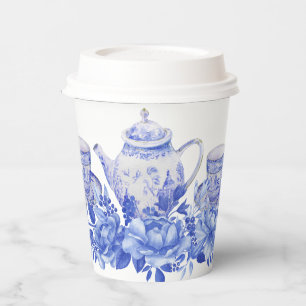 Gobelets En Papier Fête de mariage florale bleue et blanche Thé Par