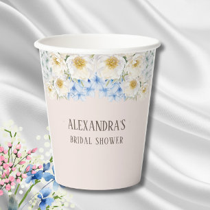 Gobelets En Papier Fête de mariage Hydrangea Bleu Floral Blanc