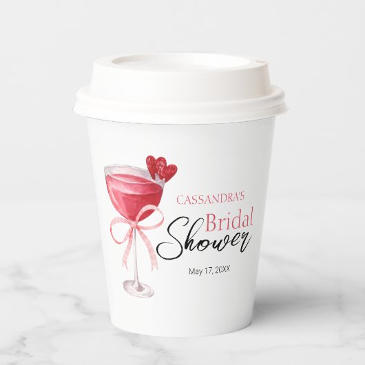 Gobelets En Papier Fête de mariage moderne avec cocktail rose (Recto)