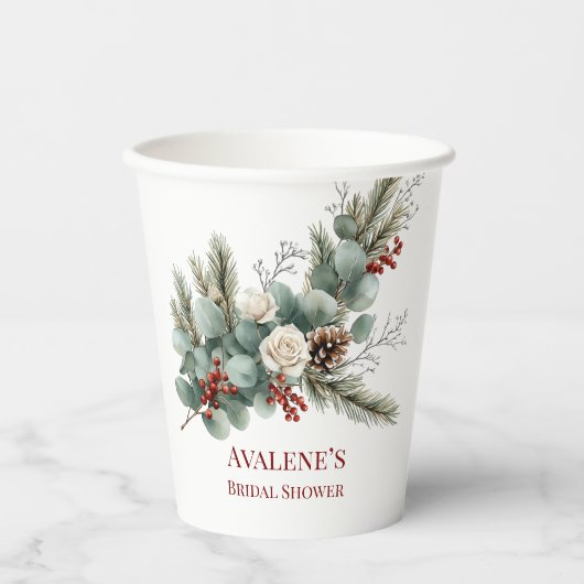 Gobelets En Papier Fête de Mariage Rose Blanche aux Baies Rouges de N (Recto)