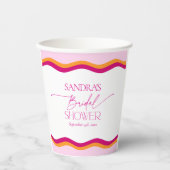 Gobelets En Papier Fête de mariage rose et orange avec bordure ondulé (Recto)