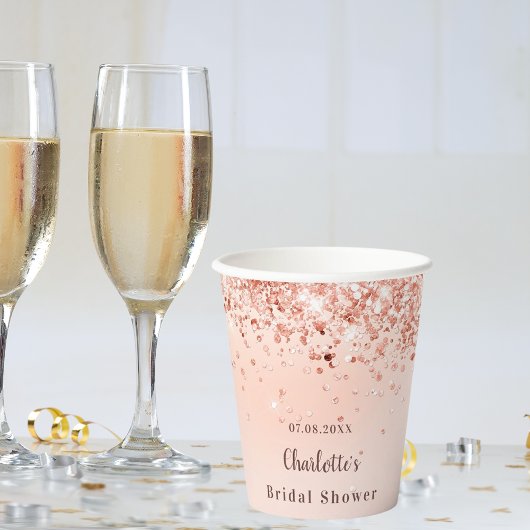 Gobelets En Papier Fête de mariage rose gold nom de la fête