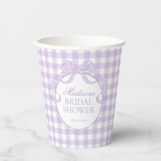 Gobelets En Papier Fête de mariage ruban coquette à carreaux violets