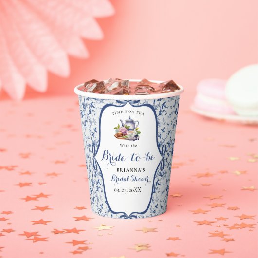Gobelets En Papier Fête de mariage thème toile de Jouy bleue (Insitu)