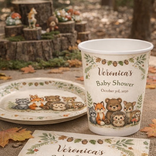 Gobelets En Papier Fête de naissance d'animaux de la forêt