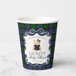 Gobelets En Papier Fête de naissance Ourson à nœud papillon tartan à 