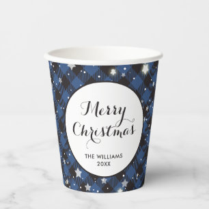 Gobelets En Papier Fête de Noël Bleu Buffle Plaid