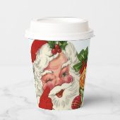 Gobelets En Papier fête de Noël de Père Noël rétro (Recto)