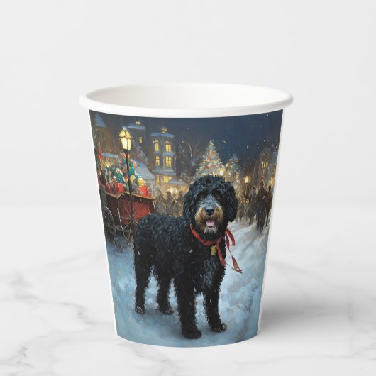 Gobelets En Papier Fête de Noël des chiens d'eau portugais (Recto)